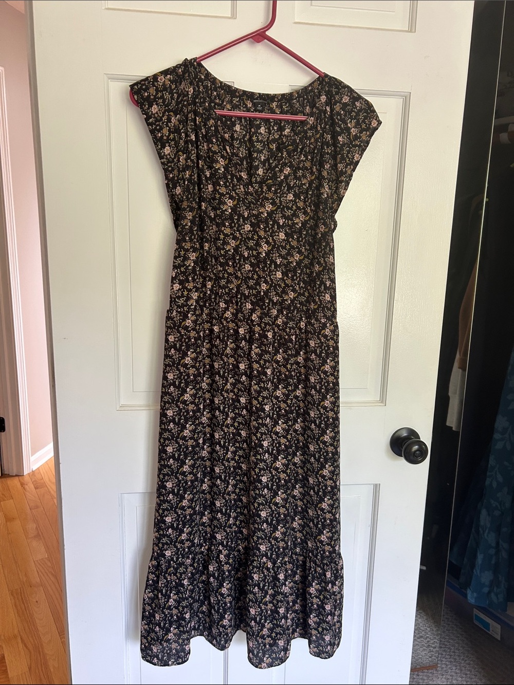 Floral Maxi Dress in Black with Pink Floral Print
